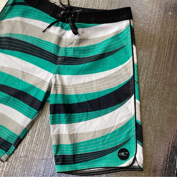 O'Neill Swim Trunks Adult 30 Green Black Striped Mens Bathing Suit Board Shorts - Picture 7 of 16